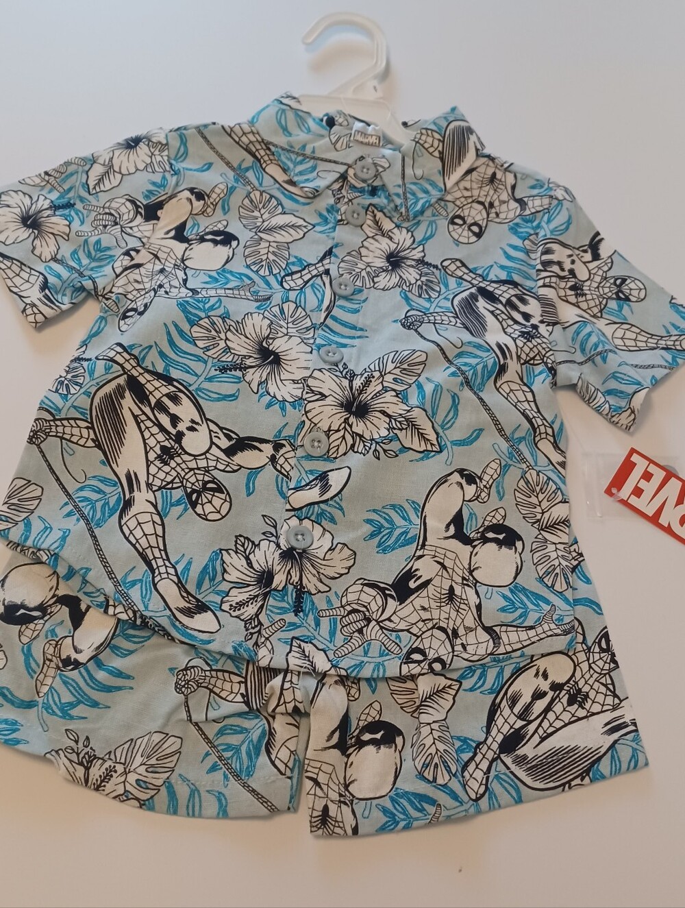 Marvel Spiderman Hawaiian Print Shorts Set 2pc Sz 2T